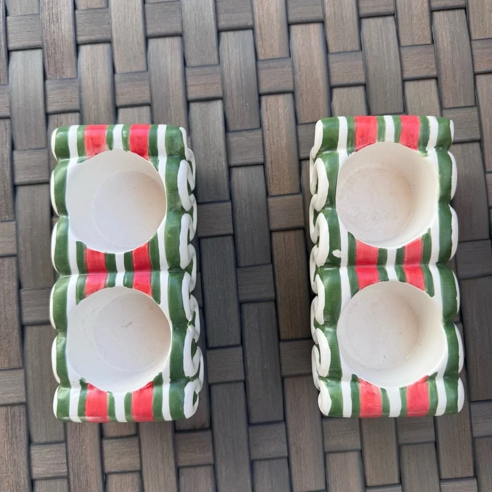 Yankee Candle‎ Christmas Candy Ceramic Tea Light Candle Holder Green Red White